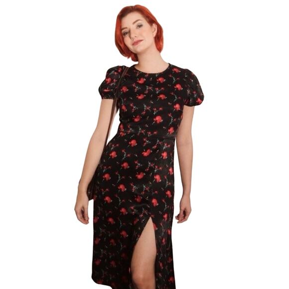 Francesca’s Floral Puff-Sleeve Midi Dress Woman Size Small Romantic Date Night - Picture 1 of 13